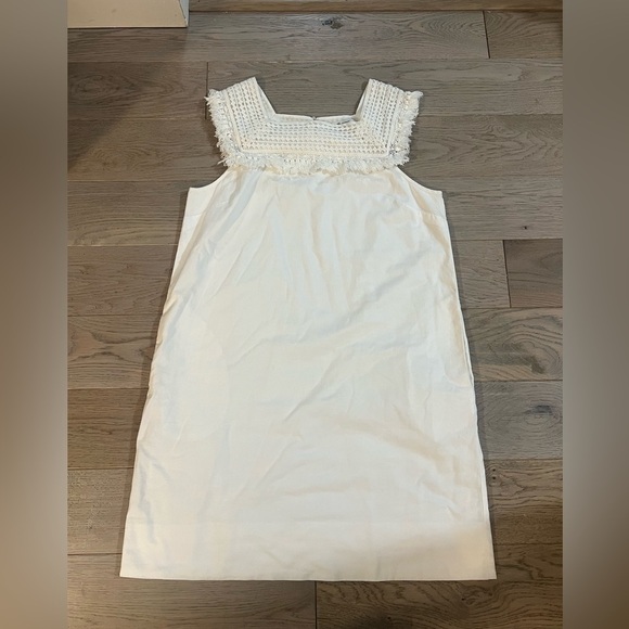 WHITE Cotton Shift Madewell tank Dress with lace detailing at neck, Size 12 - Picture 2 of 5